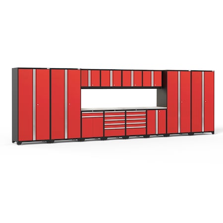 Newage Products Pro Series 14 Piece Garage Cabinet Set with Stainless Steel Top, Red 52344